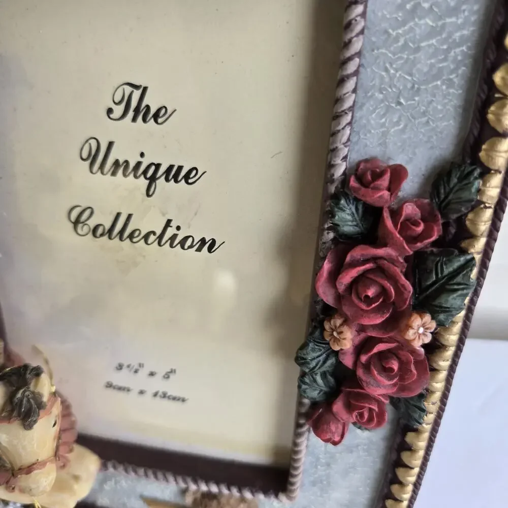 The Unique Collection Picture Frame Resin 3D 3.5 x 5 inch Photo Bear Horse Rose